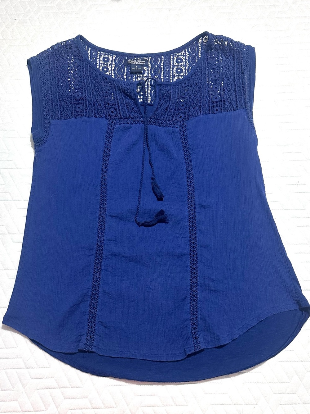 Lucky Brand Royal Blue Crochet Yoke Sleeveless Blouse